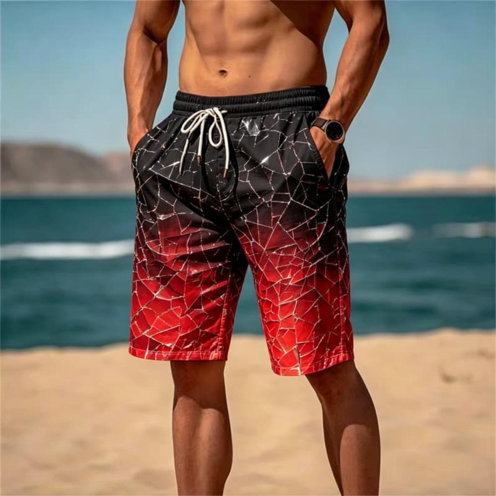 Men's gradient geometric print quick drying beach shorts, breathable and fashionable, suitable for all summer occasions.
