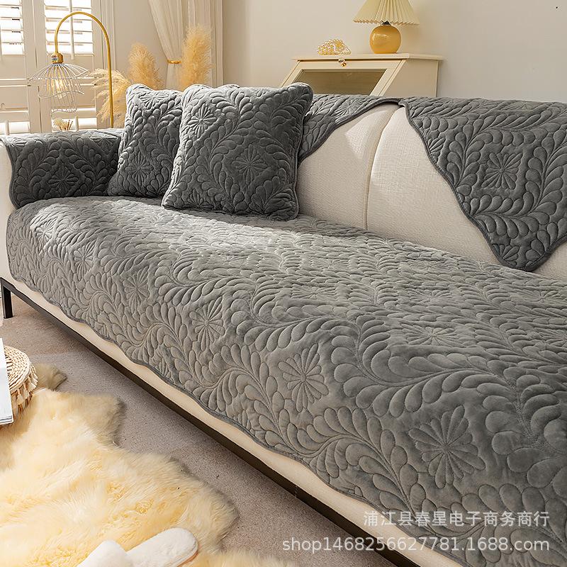 Winter Sofa Cushion Short Plush Simple Modern Nordic Fashion Seat Cushion High-Grade Non-Slip Solid Color Cover Backrest