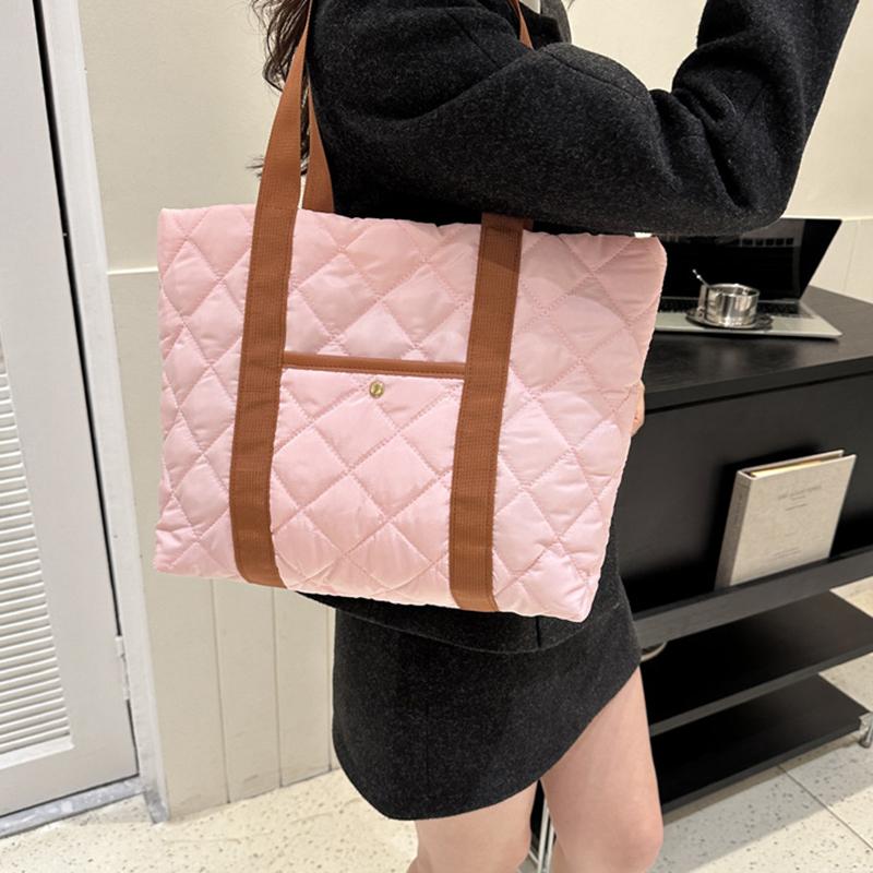 Women Retro Personality Large Capacity Quilted Shoulder Bags Casual Contrast Color Handbags Oxford Padded Tote Shopping Bags MIT