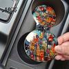 Easy Clean Car Coasters 2PCS Coasters, Oil Painting Print, Decorative Non-Slip Thermal Pads, Stain-Resistant Modern Accessory Gift to Cup Holders, for