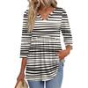 Women's Casual Striped V-Neck Three-Quarter Sleeve Blouse for Everyday Wear