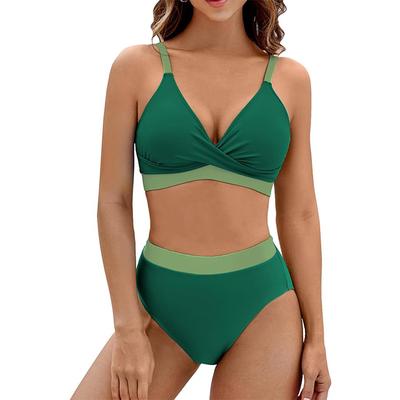New Sexy High Waist Bikini 2025 Cross Backless Women Swimsuit Solid Tight Beachwear Bikini Set Seaside Sling Pool Swimwear