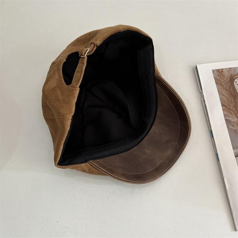 Retro Old Forward Hat Fashion Beret Autumn and Winter Avant-garde Corduroy Thermal Cap