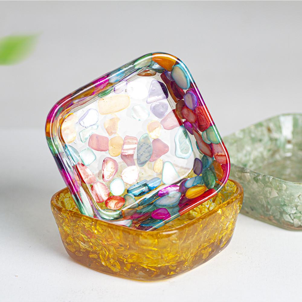Resin Geometric Dismagnetization Bowl With Natural Crystal Fill For Modern Living Room Decor