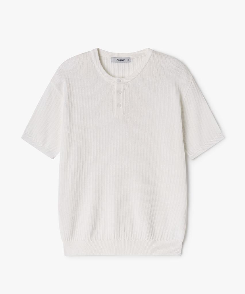 POLYGRAM Ribbed Henley Neck Short Sleeve Knit - 8 Colors (Type B)