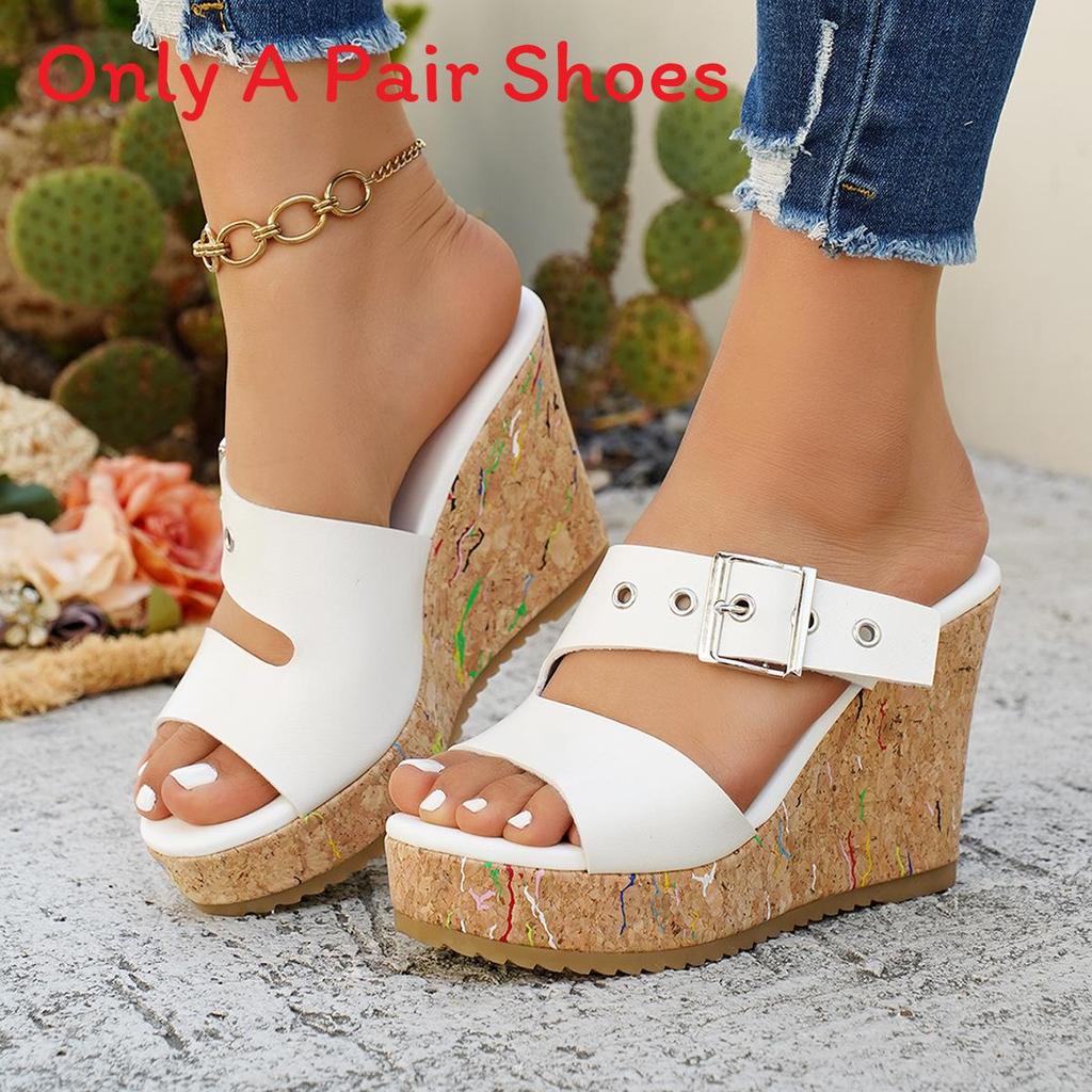 Summer Womens Open Toe Thick Sole Platform Slip On Sandals With Rubber Outsole For Casual Wear