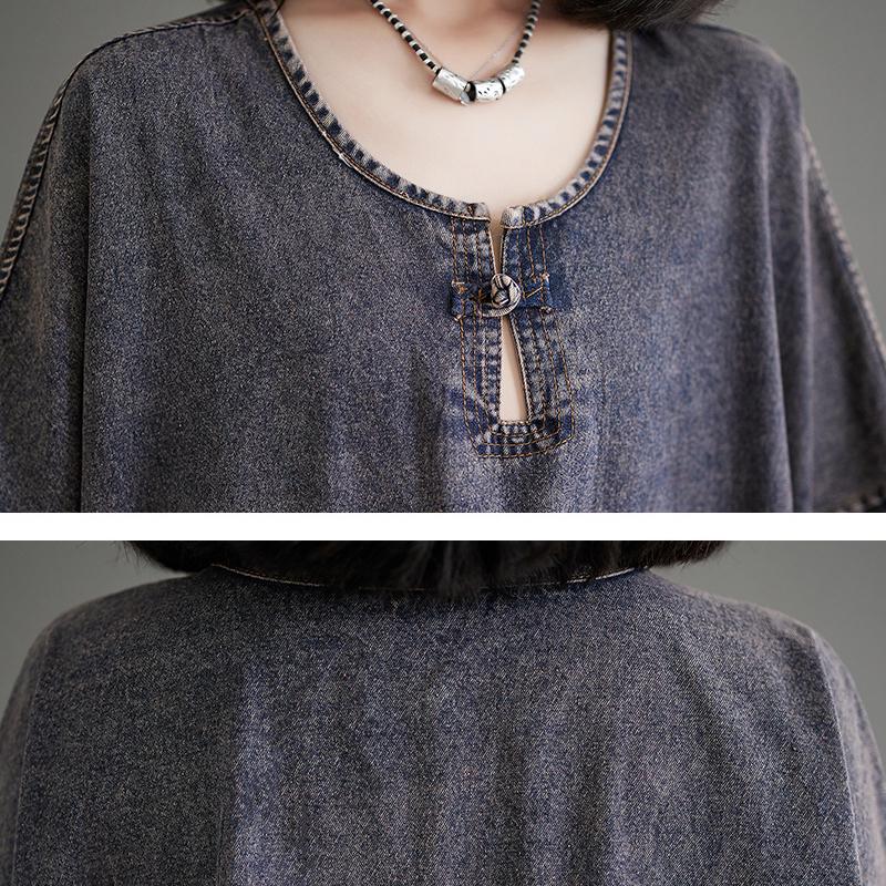 Vintage Style Denim Long Dress Loose Casual Fashionable Mid Long Women's Thin Dress Autumn Street Wear Women's Dress