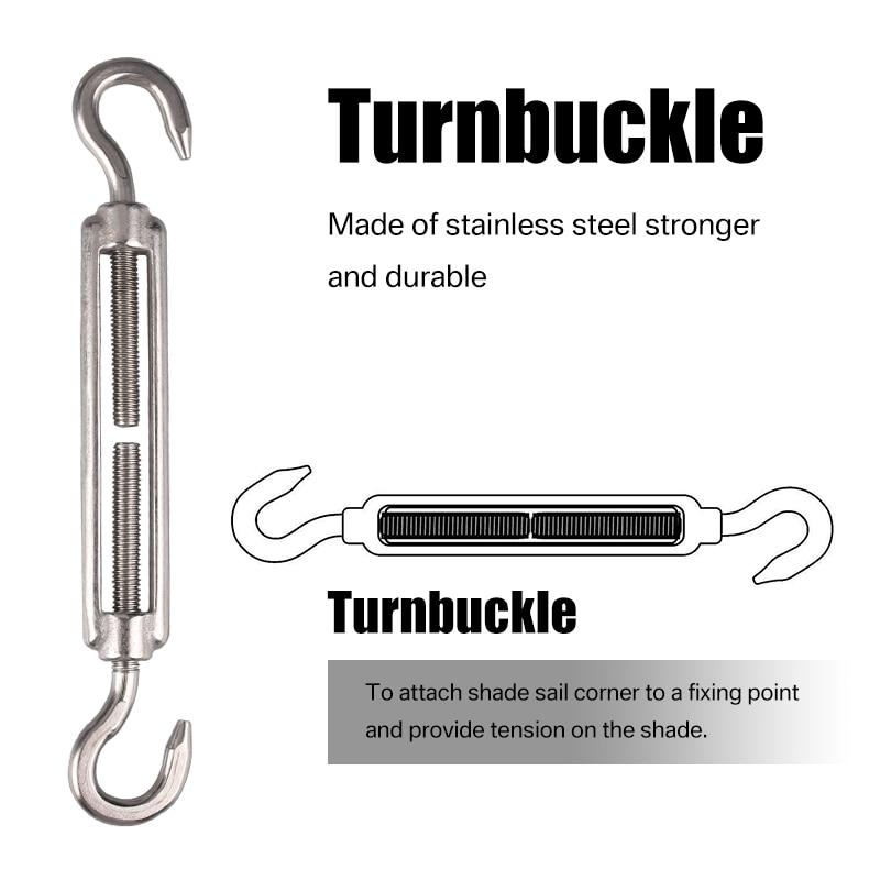 40pcs Sun Shade Sail Canopy Hardware Kit 304 Stainless Steel Turnbuckle Pad Eye Carabiner Clip Hook Screws Silver