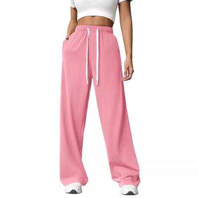 Frühling Herbst Locker Gerade Weites Bein Sport Lange Hose Lässig Kordelzug Einfach Büro Damen Hose Einfarbig Mode Elegant Basic Kleidung