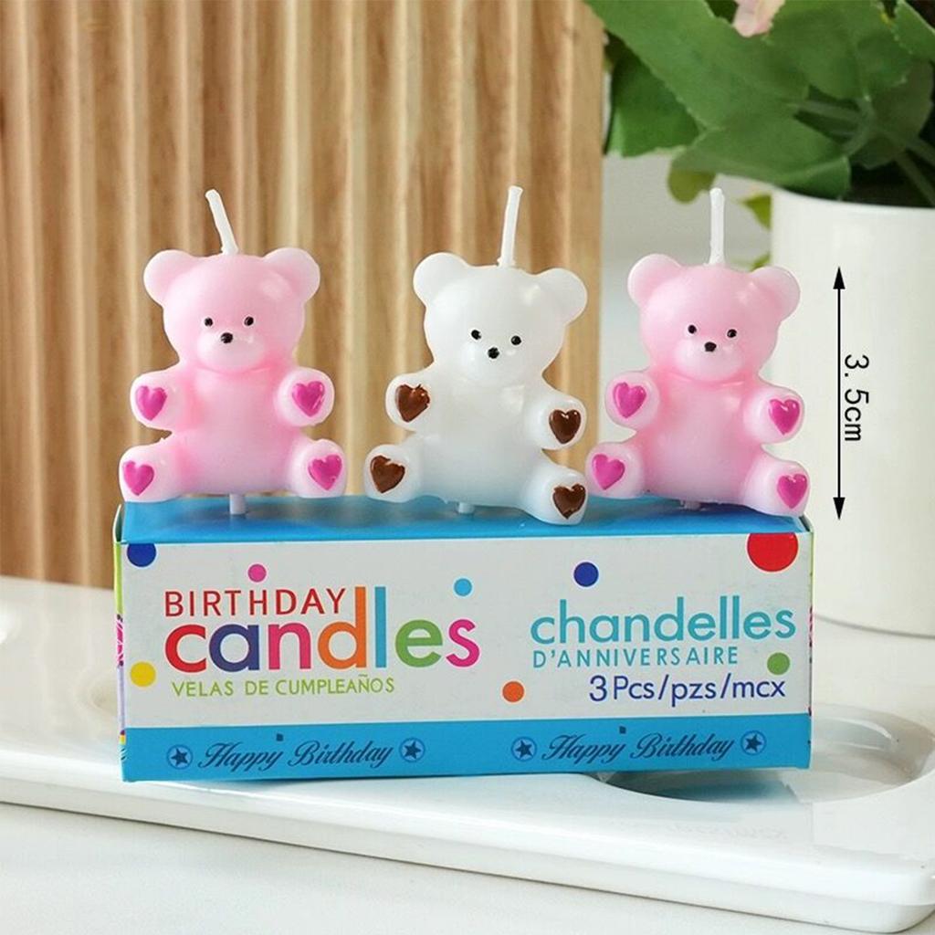 3D White & Pink Teddy Bear Birthday Candles Cake Topper Assorted CandlesBear Candle Cake Decorations Candles for Cake Decorative