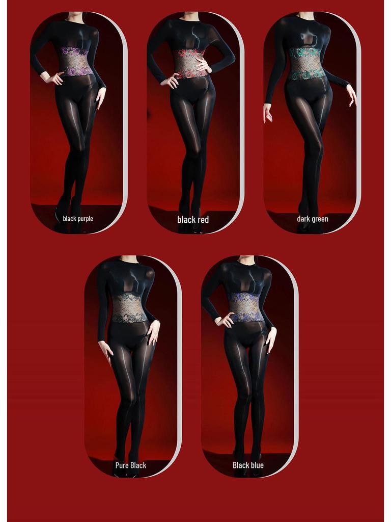 Body da Donna Super Sottile 5D in Pizzo Lucido a Vita Senza Cuciture con Finitura Effetto Seta