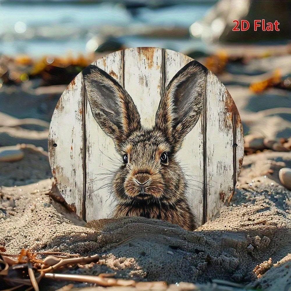 Vintage Brown Rabbit Round Metal Sign 7.87 Inch Funny Country Wall Decor Bedroom Living Room
