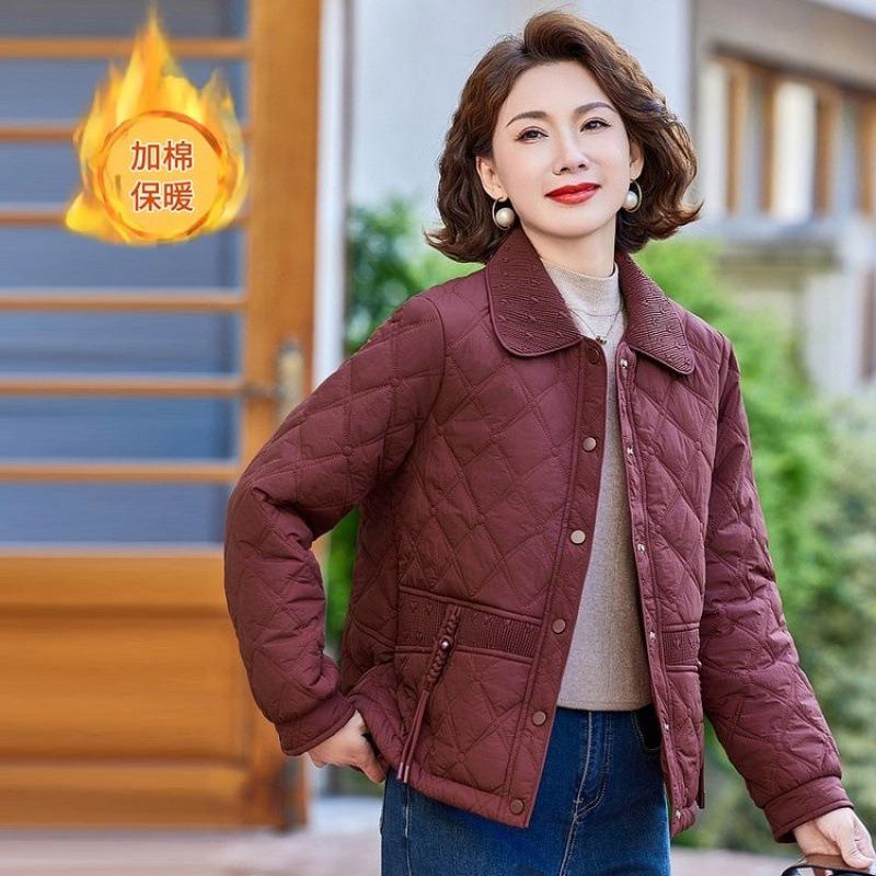 Mid-winter cotton-padded clothes, light lapel short middle-aged and elderly women's cotton-padded jackets, cold-proof and warm casual jackets