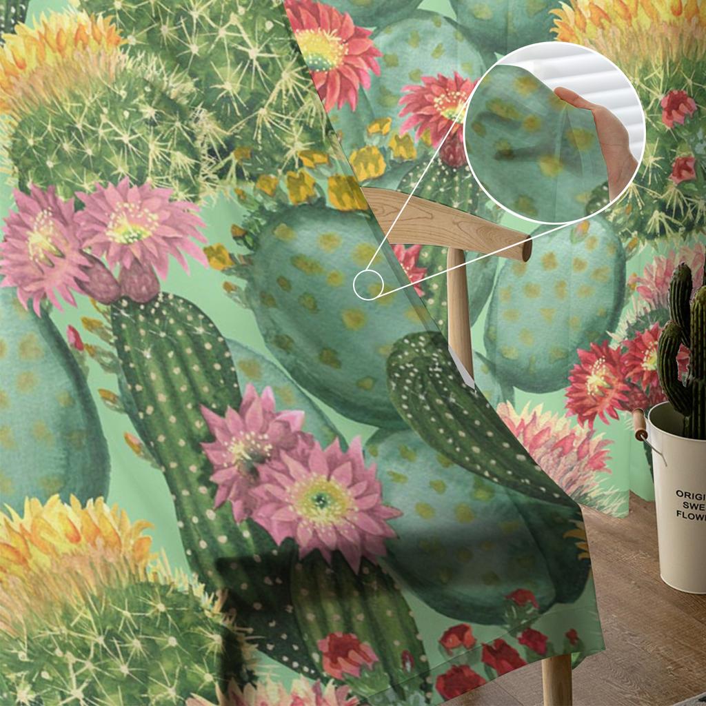 Cactus Plant Flower Watercolor Painting Tulle Curtains For Bedroom Modern Voile Curtains Home Decoration Window Curtains