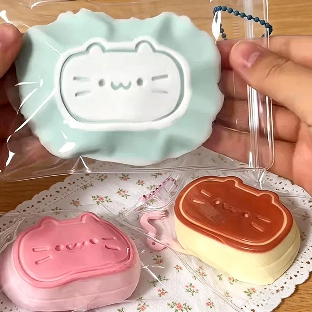 Cute Pudding Cat Mochi Squishy, Cheese Kitty Stress Relief Squeeze Toy, Soft Fidget Sensory Toy for Kids Adults