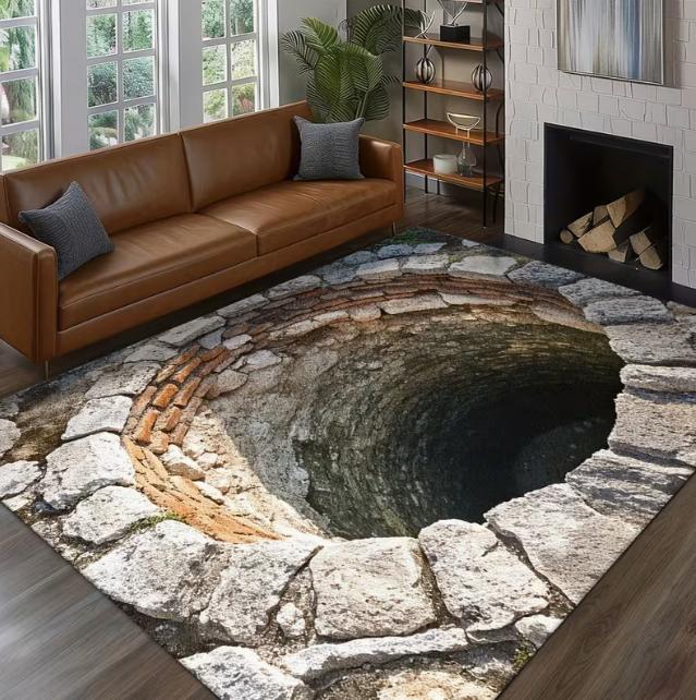 Alfombra Realista con Ilusión Visual 3D Agujero Negro Grieta para Suelo Adecuada para Salas de Estar Interiores y Exteriores Balcones Entradas Alfombra