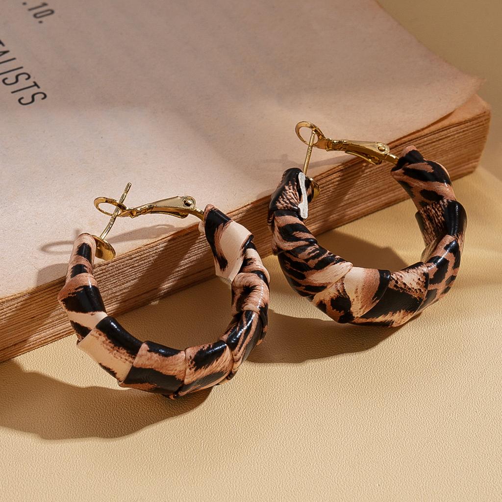Maillard Retro Leopard Print Geometric Round Earrings Light Luxury High-end Stud Earrings Autumn and Winter Niche Temperament Earrings