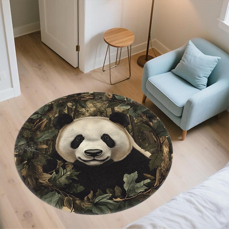 Panda and Grassland Pattern Round rug,Carpet Rug for Living Room Bedroom Sofa Playroom Decor,Non-slip Floor Mat,Holiday Gifts and Birthday Gifts