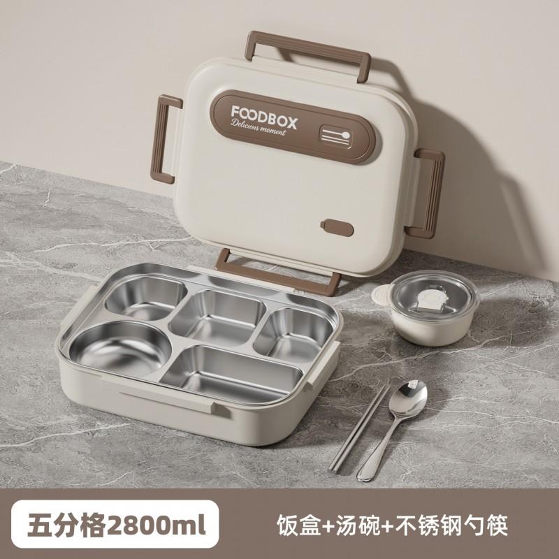 Lunch Box Acciaio Inox 2800ml Contenitore Bento 5 Scomparti per Adulti Adatto al Microonde Con Set Cucchiaio Forchetta