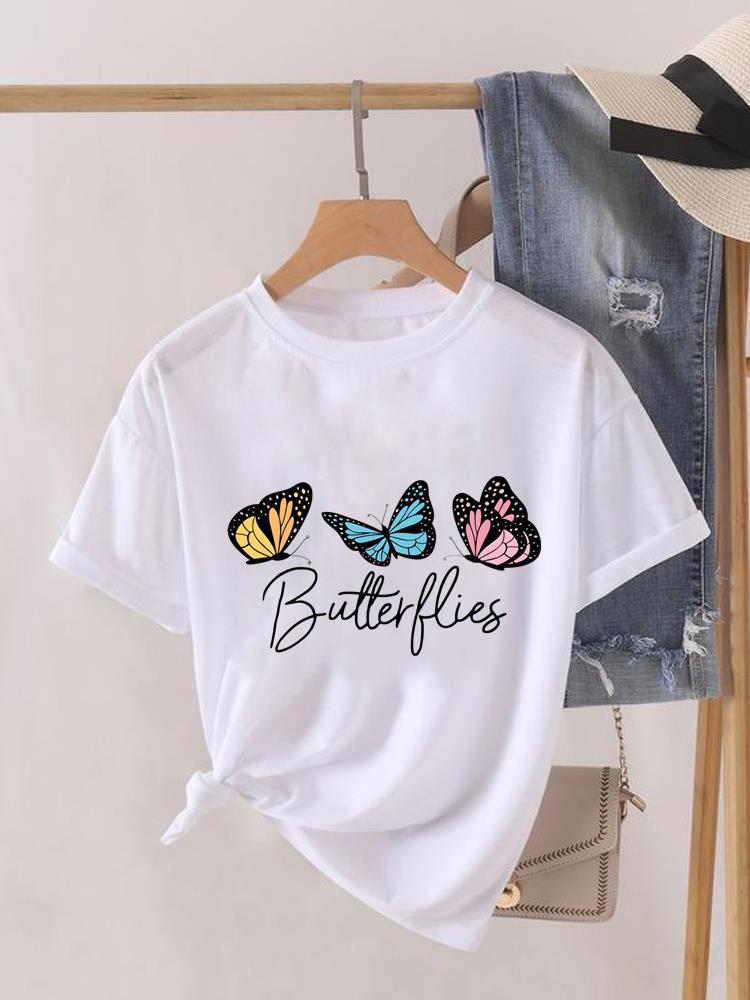 (Asian Size) T Shirt Lady Female Top Fashion Flower Cute 90s Graphic Short Sleeve T-shirts Casual Printed Clothing Women Tee