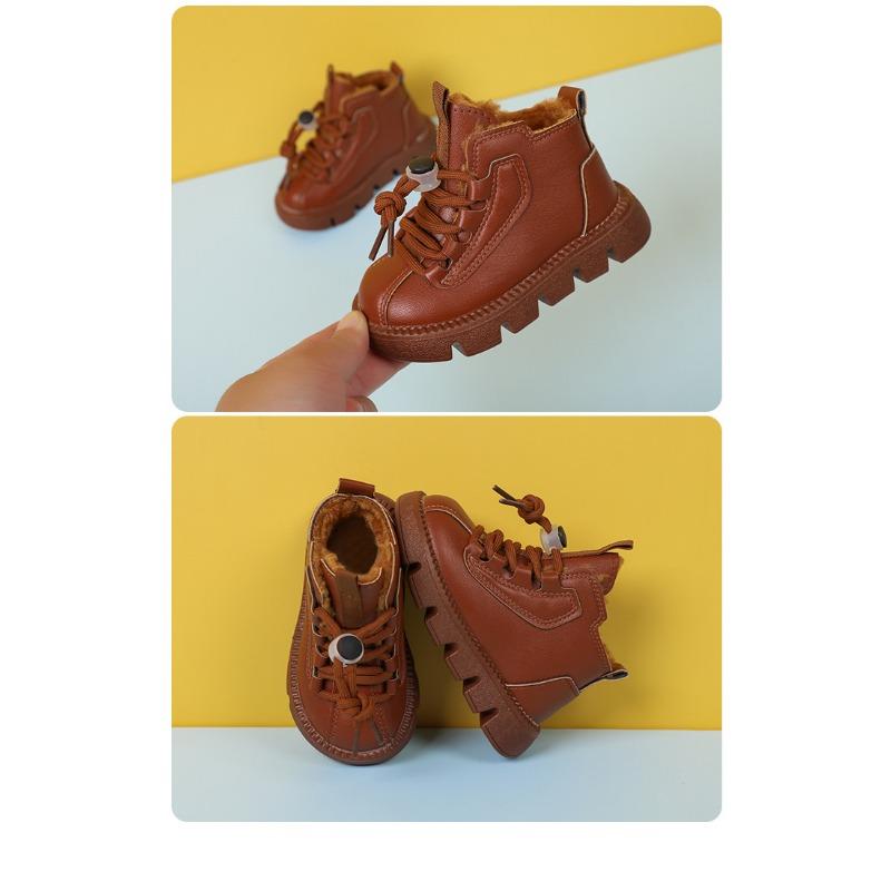 Children's Winter Warm Snow Boots Fashion Non-slip Waterproof Children's Cotton Boots Leather Top Waterproof and Thick Cotton Shoes for Students