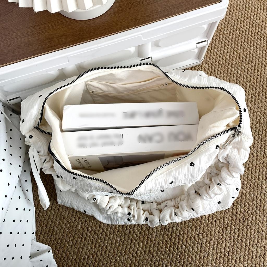 New Spring Floral Pleated Crossbody Bag, Large Capacity Korean Relaxed Tote, Fashionable Ladies' Shoulder Bag