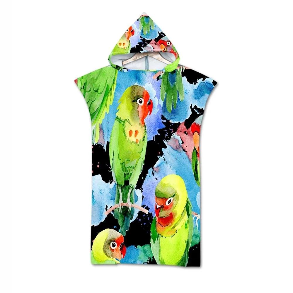 Microfiber Hooded Beach Towel For Adults Fashion Swimming Pool Bath Towel With Cloak Tropic Plant Flamingo Printed Bathrobe