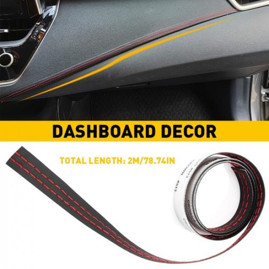 

2M PU Leather Dashboard Decor Red Strip Sticker Moulding Line Trim Accessories V