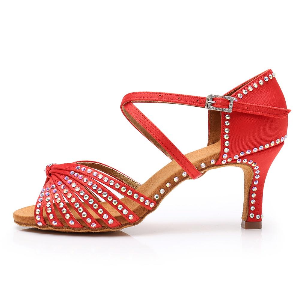 Women's Satin Latin Dancing Shoes Salsa Party Ballroom Dancing Shoes High Heeled 7cm