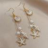 Pink Seashell Starfish Earrings - Golden Copper Hoops with Imitation Pearl Beads, Beach Party Jewelry for Women, Summer Accessories