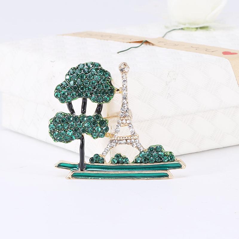 

Модная подвеска из сплава с бриллиантами Creative Green Pine, брошь в виде Эйфелевой башни, булавка для аксессуара свитера зелёный