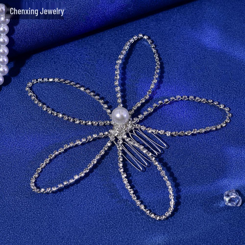 

CX367 Bridal Hair Comb Set: Handmade Rhinestone Pearl Accessories for Wedding, Evening, and Photography