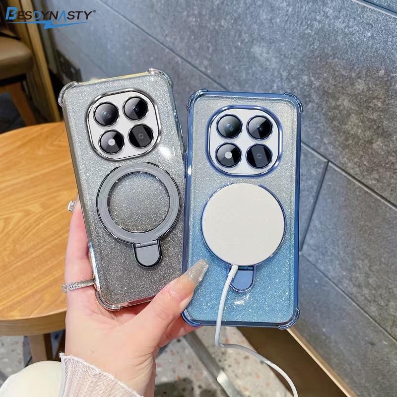 Glitter Ring Holder For Magsafe Phone Case For Samsung S26 S25 S24 S23 S22 S21 Plus FE Ultra Edge Shockproof Soft Silicone Cover