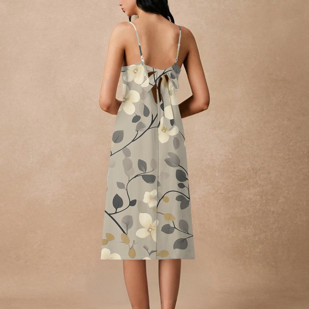 Dámské špagetové šaty bez zad s mašlí, volné, ležérní, plážové, prázdninové, letní šaty