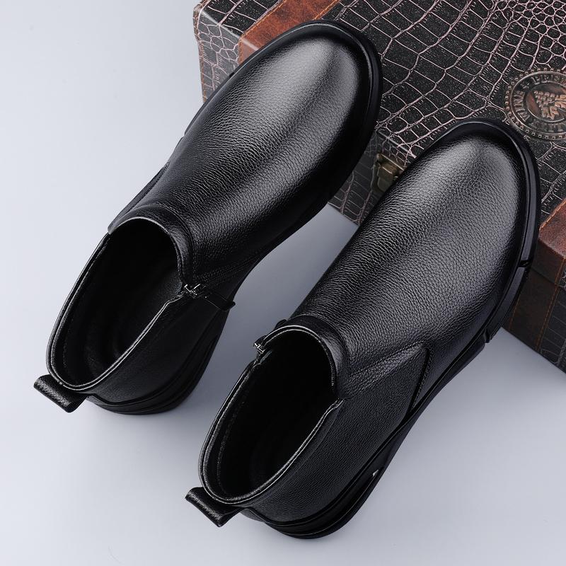 Fashion High Quality Genuine Leather Men Ankle Boots Luxury Brand Man Chelsea Boots Casual Male Slip on Shoe Soft Winter Warm Snow Botas