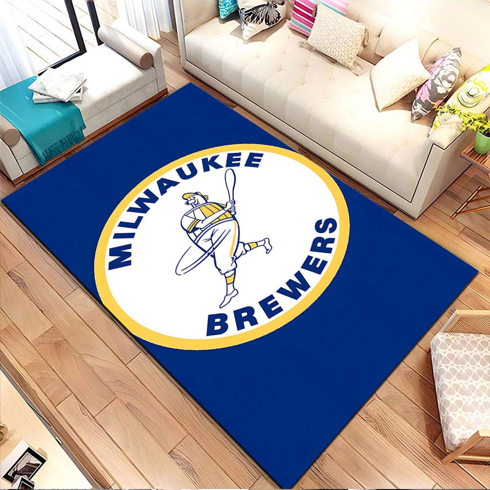Milwaukee Brewers Vintage Logo Patterned Carpet, Non Slip Mat Suitable for Living Room and Bedroom Sofas