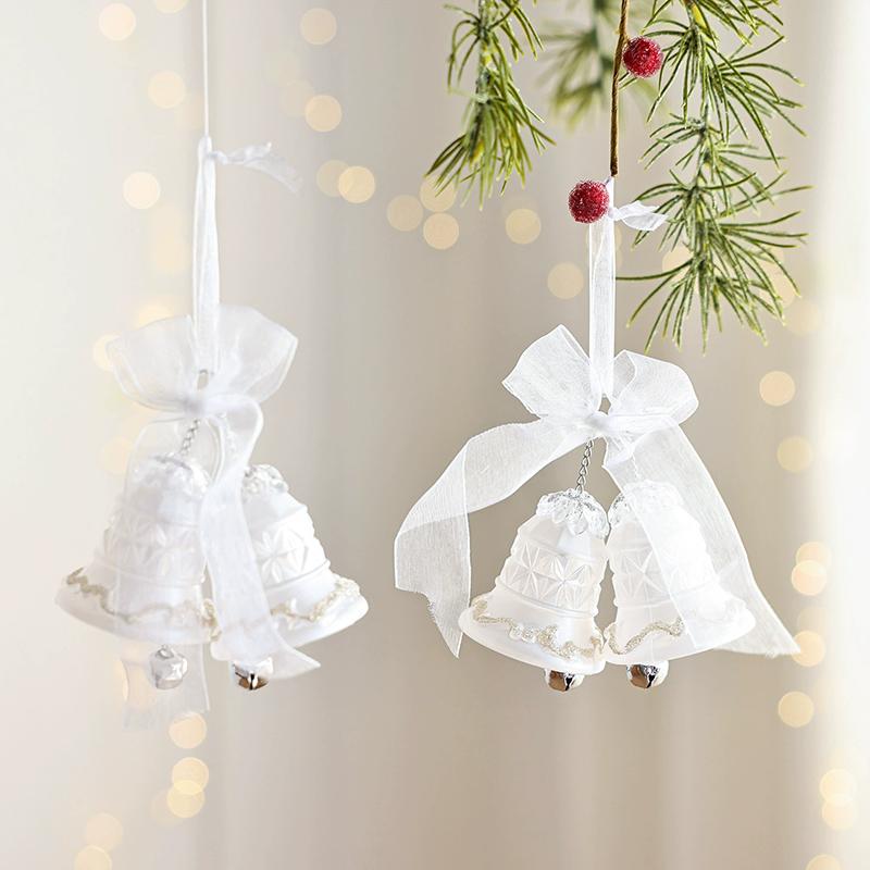 WTEMPO White Lace Ribbon Bells Christmas Tree Hanging Pendents Acrylic Crystal Snowflake Hanging Ornaments Festive Store Scene Christmas Decoration