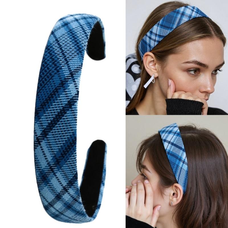 Checkered Wide Hairband Adjustable Hair Styling Accessory For Women Girl Comfortable Daily Use All Matching Headpiece