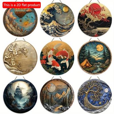 1pc 2d Flat Round Wooden Sign - 20cm, Ancient Style and Beautiful Art Decoration Gift, Suitable for Hotel, Bar, Club, Home Wall Decoration