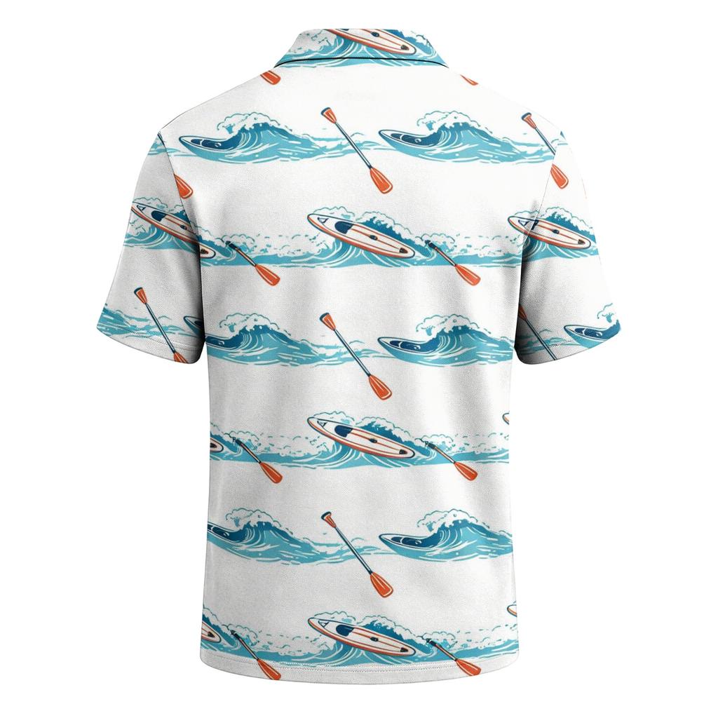Men's Polo Shirt Short Sleeve Hawaiian Style Loose Fit Casual Top with Flop Print Soft Breathable Fabric Summer Shirt