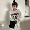 Magliette bianche da donna, a maniche lunghe, con scollo a V, in cotone, coreane, oversize, casual, alla moda, stampate, Y2k