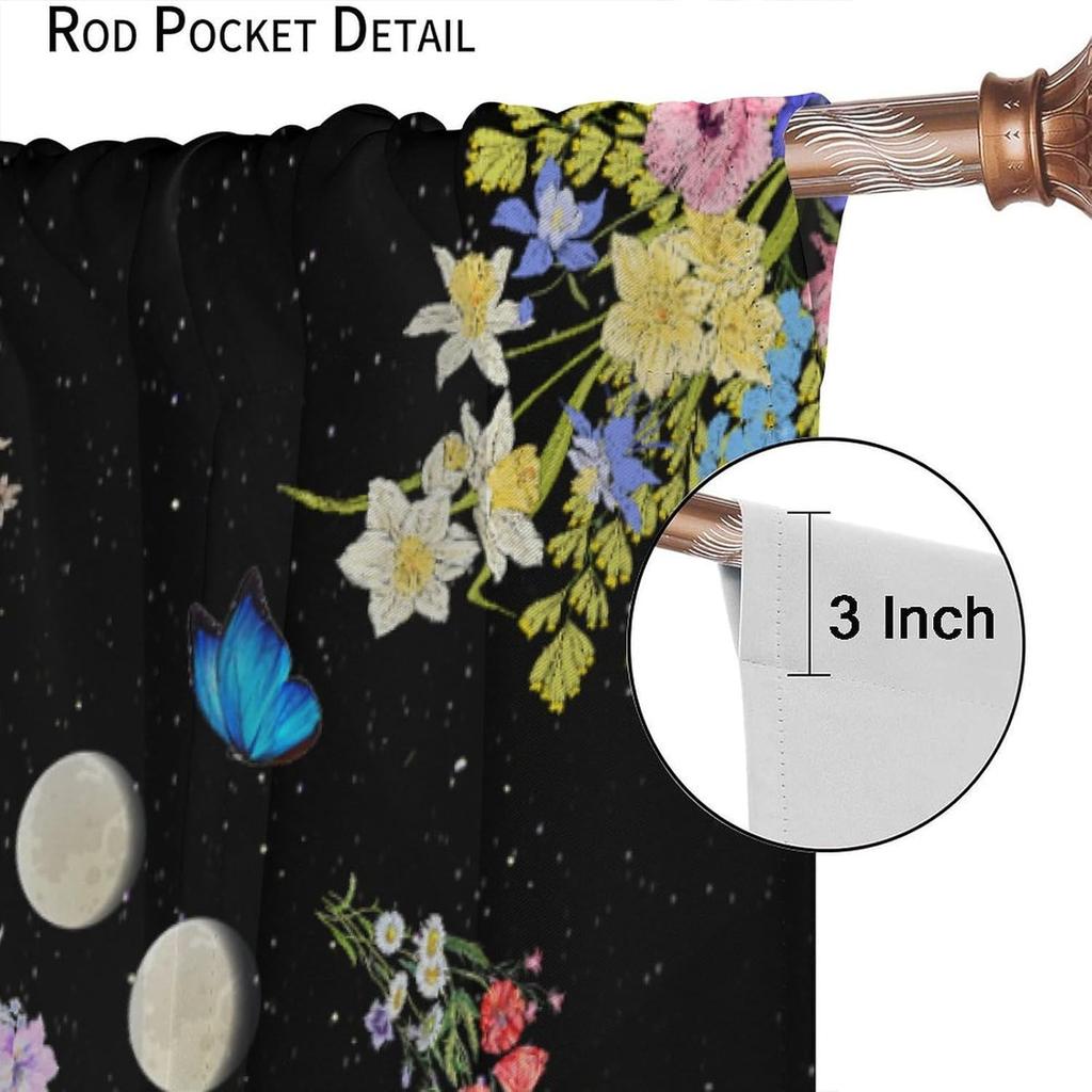 Bohemian Butterfly Moon Floral Curtains Vintage Mandala Flower Leaves Plants Gothic Window Drapes Living Room Bed Darkening Polyester Great Decor