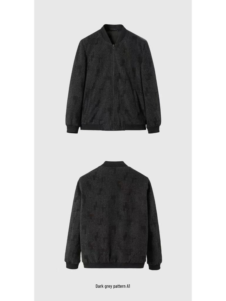 Men's Autumn Letter Print Baseball Collar Jacket with Large Pockets