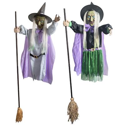 Halloween Decorations Outdoor Flying Witch Decoration with Terrifying Sounds & Lights Floating Witch for Garden Yard Lawn Indoor