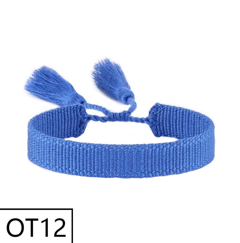 European & American Style Woven Bracelet - Solid Color, 1.3cm, Handmade Tassel, Fashionable Polyester Hand Rope for Women