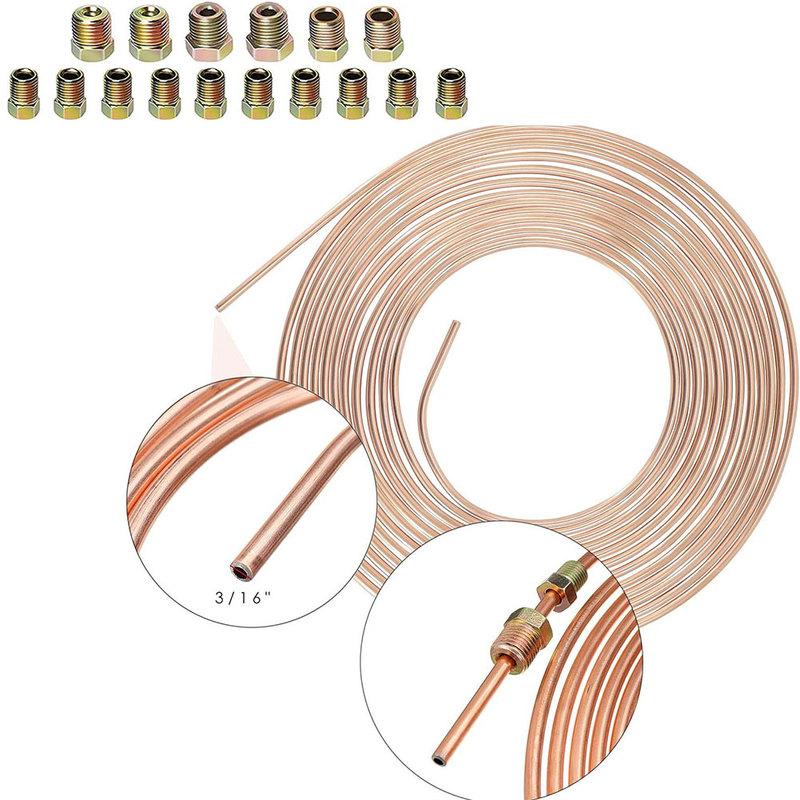 Brake Hose 3/16-Inch Diameter with 300 Inches Length and 16 Nuts and Connectors Replacement Kit for Vehicle Brakes