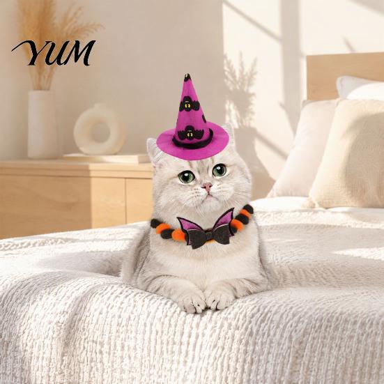 Creative Pet Holiday Attire Halloween Cat Costume, Bat Wings, Funny Witch Hat, Felt Apparel for Parties Festive Cats Small Dogs, Parties, Cosplay