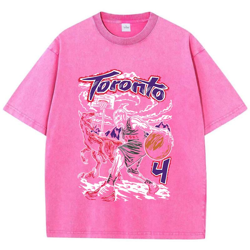 Oversized Woman Washed T-Shirts Toronto Basketball Print Short Sleeve Cotton Distressed Tops Vintage Female Clothes
