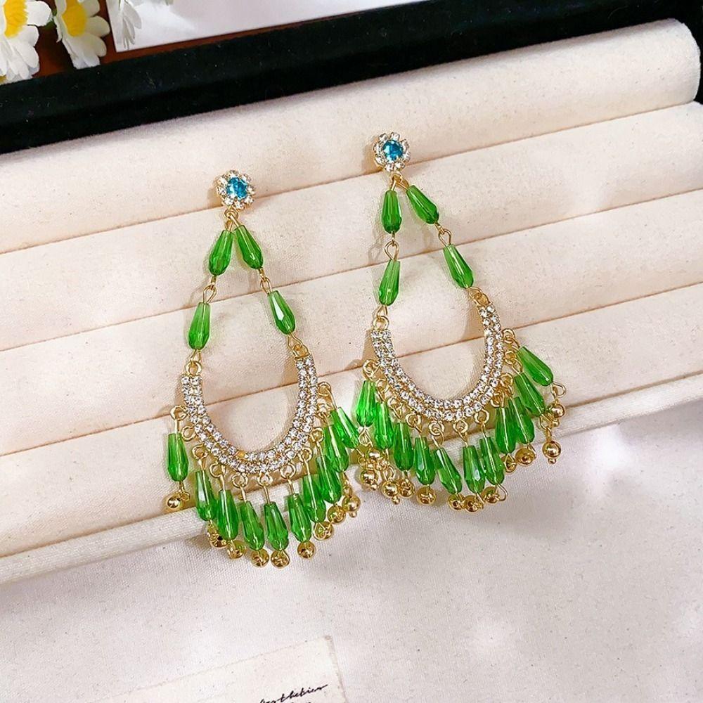Elegant Crystal Stud Earrings Hook Piercing Vintage Long Earrings Exaggerated Earrings  Women