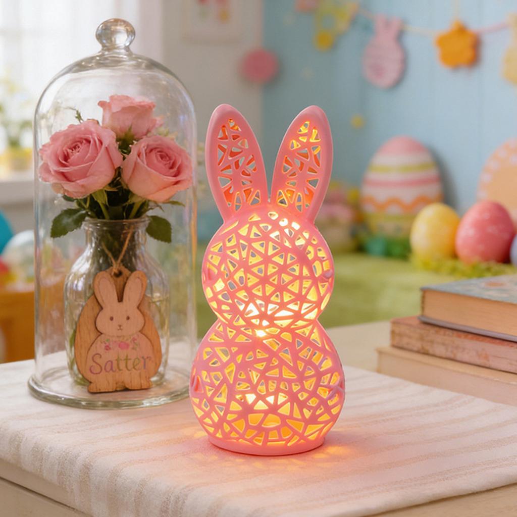 Easter Lighted Hollow Out Bunny Figurine 3D Printed LED Hollow Out Bunny Lamp Spring Indoor Home Decor Easter Decor Gifts Ideal